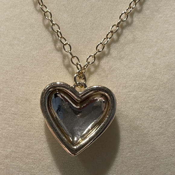 J. Crew Factory Pave Puffy Heart Necklace, Gold - NWT - Picture 3 of 5